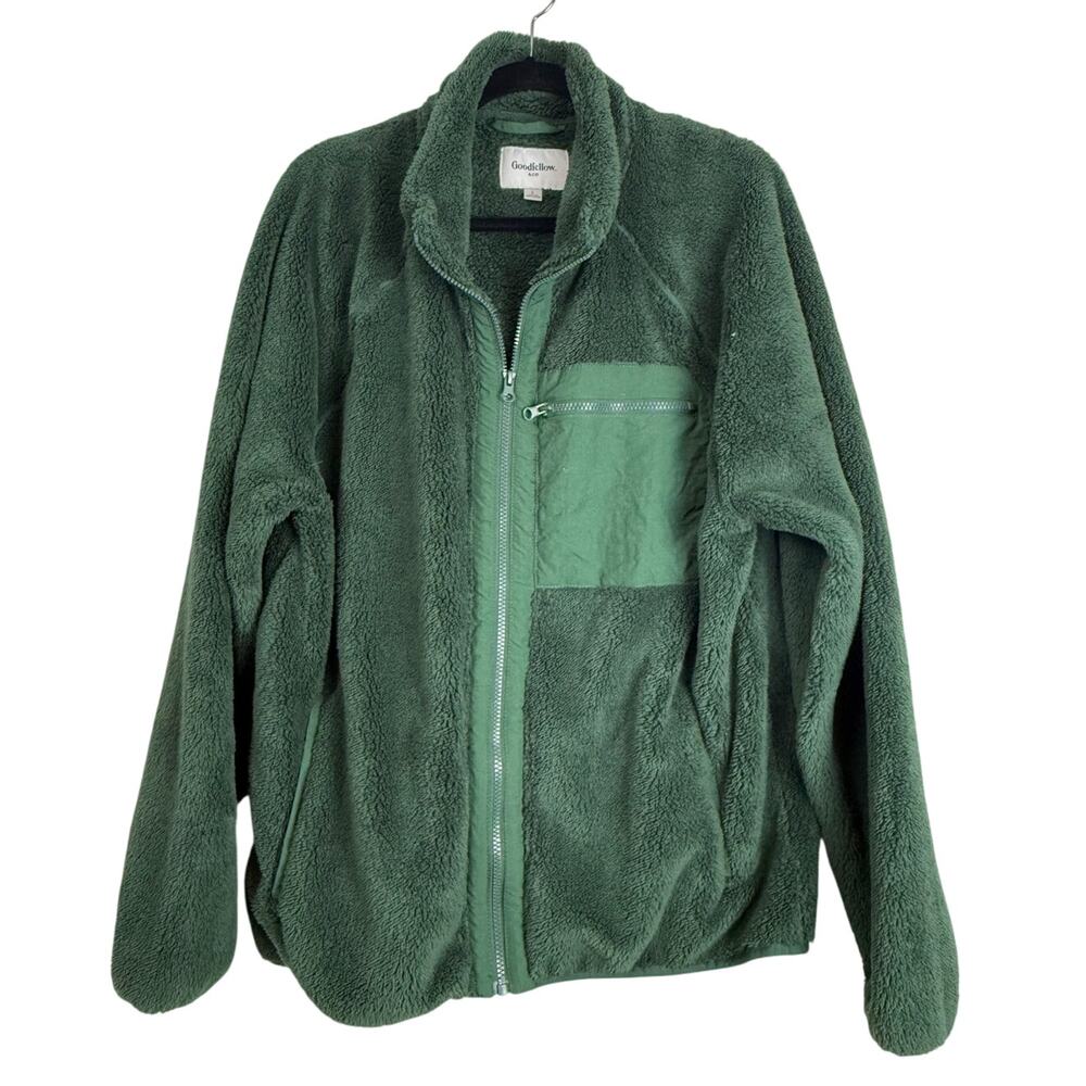 Goodfellow & Co Mens Faux Fur Fleece Jacket Size L Green Cabincore Cozy